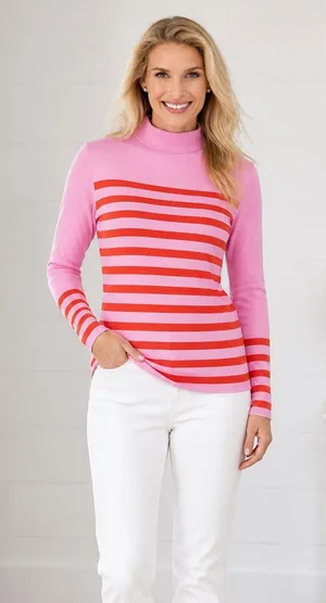 Talbots‎ Calder Striped Knot Mock Neck Long Sleeve Top Small Preppy Feminine thumbnail 1