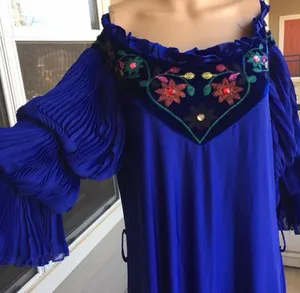 Orizon Fashion galabiya dress Off-Shoulder Royal Blue Embroidered Maxi Dress thumbnail 6