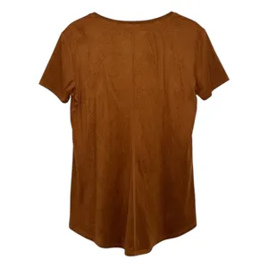 Another Love Womens V-Neck Faux Suede Pocket T-Shirt‎ Cognac Brown VCKN1000S2TBC thumbnail 2