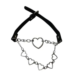 Spencer’s Y2K Hanging Heart Chain Charm Silver and Black Choker OS thumbnail 1