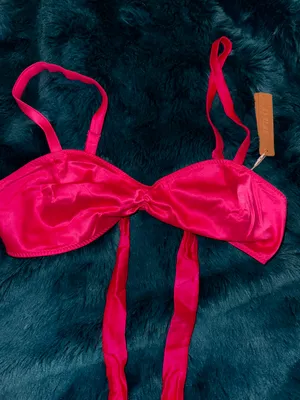 SKIMS Woven Shine Tie Back Bralette in Raspberry thumbnail 4