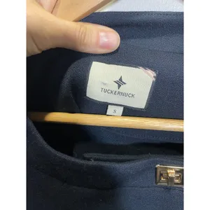 Tuckernuck Barnett Dress Womens Small Navy Blue Gold Turn-Lock Midi Sheath Work thumbnail 5