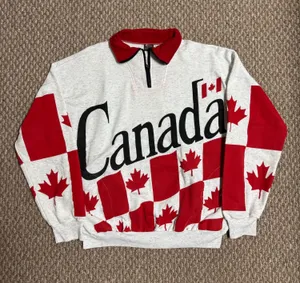Vintage 90s Style Canada White and Red Canadian Flag Crewneck Quarter Zip Sweater thumbnail 1