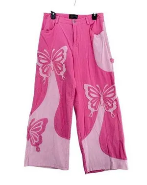 Butterfly Delia’s wide leg pink Y2K pants size Medium thumbnail 1