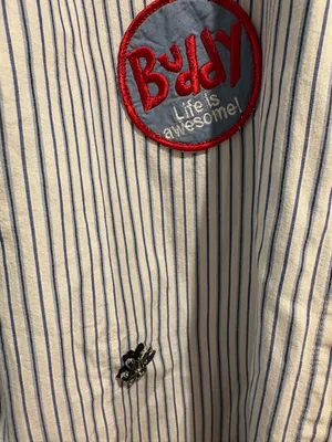 Desigual Lian shirt button down patches rhinestones blue white stripes sz S thumbnail 5