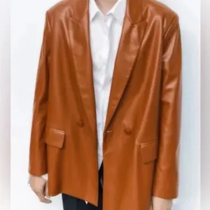 Zara FAUX LEATHER BLAZER Jacket Brown NEW thumbnail 6