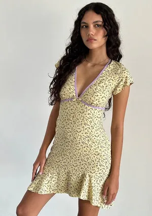 Motel Rocks NWT Gysele Mini Dress in Flowing Flower Yellow thumbnail 1