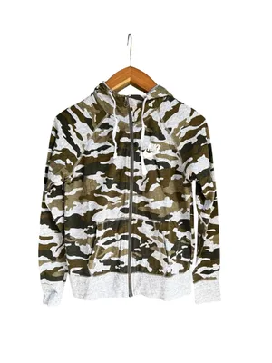 Nike Gym Vintage Camo Full Zip Hoodie Jacket Womens Small Green Black Y2K thumbnail 2