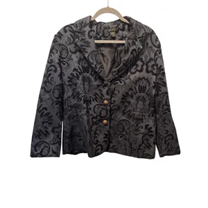 ELCC Black Tapestry Velvet Blazer Gold Buttons Sz L thumbnail 2