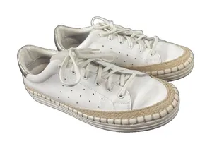 Sam Edelman Kavi Leather Espadrille Platform Sneakers White Lace Up 7M thumbnail 1