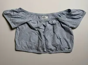 Hollister Off-the-Shoulder Light Blue Milkmaid Boho Cotton Crop Top thumbnail 1