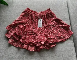 Jekaoyi Red Floral Ruffle Mini Skort Elastic Waist‎ Ditsy Print Small NWT thumbnail 1