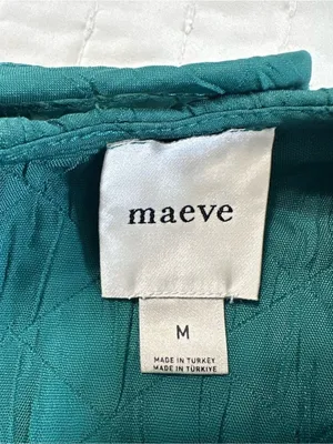 Anthropologie Maeve Green Drop Waist Jacquard Quilted Puff Sleeve Mini Dress Oversize Size M thumbnail 8