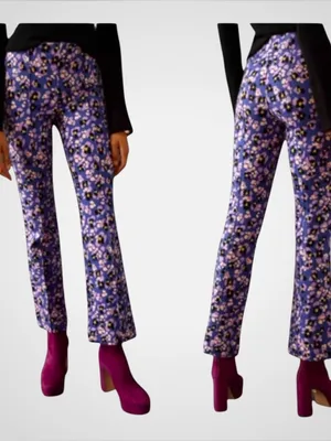 Anthropologie Maeve The Margot Kick Flare Crop Pant Purple Floral Size XXS thumbnail 2