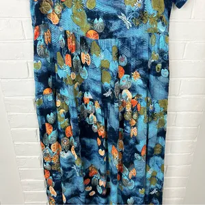 Lily Pad Dragonfly Patterned Maxi Dress Blue thumbnail 4