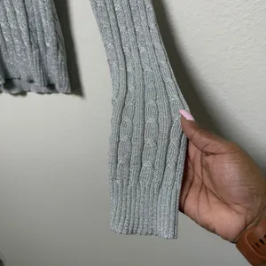 Lauren Ralph Lauren Women SILK Cable Knit Sweater‎ Medium Silver Metallic Preppy thumbnail 9
