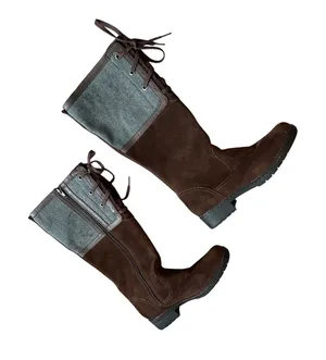 Clarks Merrian Anya Brown Suede Grey Wool Tall Lace Up Zip Boots Womens 7 M thumbnail 1
