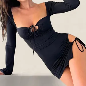 thatssofetch noor black mini dress size 2 cut out tie dark coquette whimsy goth thumbnail 1