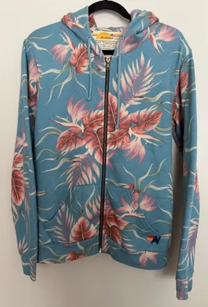 Aviator Nation Kauai Palm Zip Up Hoodie Blue Size Medium thumbnail 1
