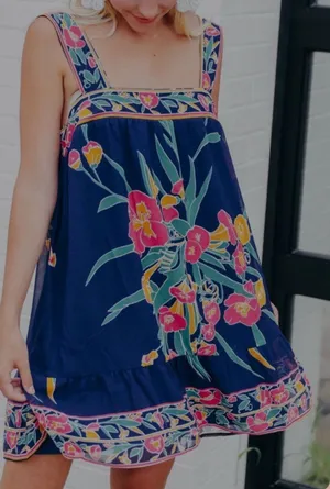 Show Me Your Mumu Goldie Dress Women’s Small Navy Floral Boho Mini Dress thumbnail 1
