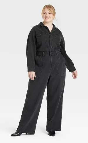 NEW Universal Thread Womens Long Sleeve Utility Baggy Denim Jumpsuit Black 17 thumbnail 1