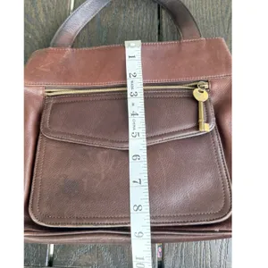 Vintage Y2K Fossil 1954 Brown Leather Crossbody Satchel Key Charm Purse Granny thumbnail 16
