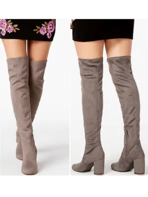 INC Rikkie Over The Knee Boots Soft Fabric Taupe Block Heel Never Worn Size 9 thumbnail 2