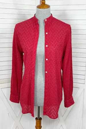 Lauren Ralph Lauren Eyelet Button Up Tunic Shirt Red Small Cottage Preppy Cotton thumbnail 1