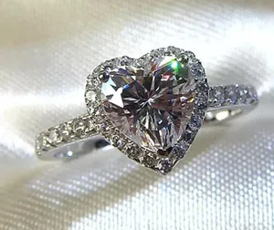 1.5ct heart shape halo 4.5 5 6 7 8 9 10 Diamond Cz Silver 925 Cushion Engagement Proposal Ring thumbnail 2