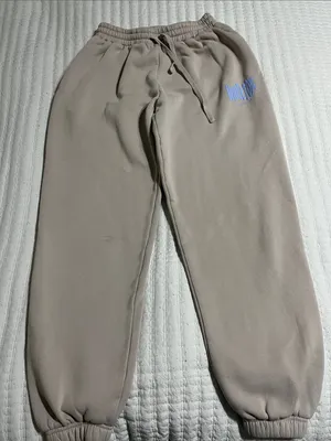 White Fox Boutique Beige Sweatpants with Light Blue Logo thumbnail 1