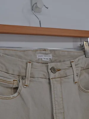 Good American Good Classic Jeans Womens 10 Bone Beige Skinny Ankle Slit Stretch thumbnail 7