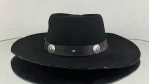 ROCKMOUNT RANCH WEAR Black Felt Wool Silver Concho Edgy Western Cowboy Hat thumbnail 4