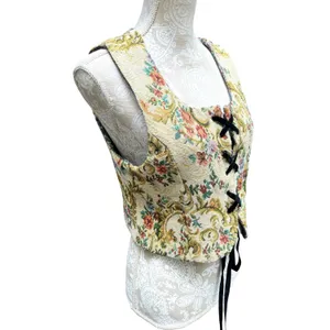 Source Unknown Ren Faire Reversible Tapestry Corset Vest Goblincore Cottagecore VTG Lace Up M thumbnail 11