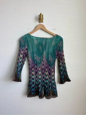 Vintage Nicola 90s Y2K Plisse Sheer Abstract Geometric Top Medium thumbnail 10