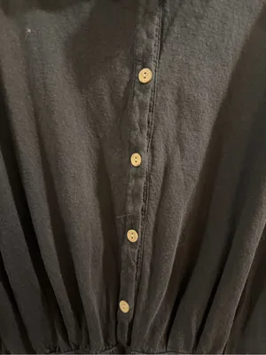 Free People Black Smocked Hem Button Front Dress thumbnail 2