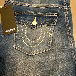 True Religion Blue Jeans with Vintage Wash and Horseshoe Stitching thumbnail 2
