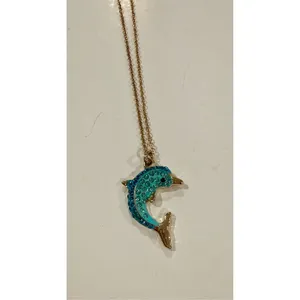 Betsey Johnson Necklace Gold Blue Crystal Dolphin Pendant cute nautical gift thumbnail 2