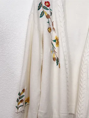 Miss Sparkling Ivory Floral Embroidered Open Front Cardigan Cable Knit Sweater thumbnail 3
