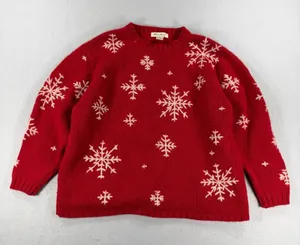 Eddie Bauer Womens Red Wool Snowflake Sweater XL Petite Crew Neck Holiday Winter thumbnail 1