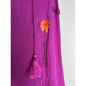 Marie Oliver Silk Magenta Embroidered Tassel Maxi Dress‎ Boho thumbnail 3