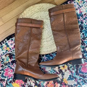 Coach Vivica Italian Leather Logo Embossed Riding Boots thumbnail 2