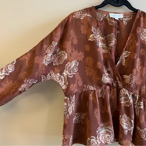 ✨ Whiteroom + Cactus Brown Floral Sheer Long Sleeve‎ Top Small thumbnail 5
