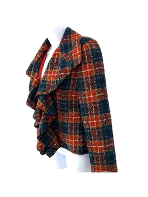 Anthropologie Tabitha Moretown Orange Blue Plaid Ruffle Blazer Jacket Size 2 thumbnail 5