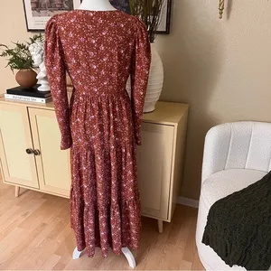 WAYF Burnt‎ Orange Floral Keyhole Tiered Midi Dress Size Small NWOT thumbnail 5