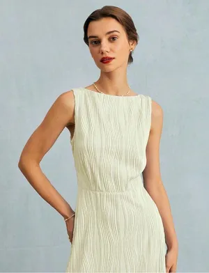 RIHOAS The Beige Water Ripple Textured Sleeveless Mini Dress L thumbnail 3