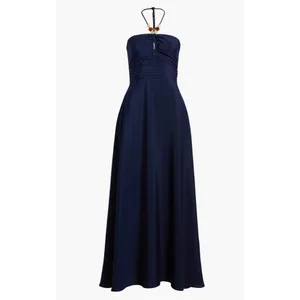 Eliza J Maxi Dress Navy Halter Pleated Embellished Formal Cocktail US 10 NWT thumbnail 5