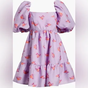 Chelsea28 Brocade‎ Puff Sleeve Babydoll Dress in Purple Lupine Floral Size XL thumbnail 5