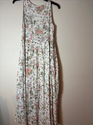 Frye Floral Button-Front sleeveless Maxi Dress White with Pink & Olive large thumbnail 6