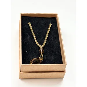 Gold Rhinestone Necklace With Amber Crystal Drop Pendant thumbnail 3