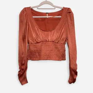 Free People Santiago Satin Cropped Blouse – Romantic Puff Sleeve Y2K (S) thumbnail 3